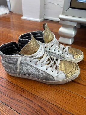 P448 White and Gold High-Top Sneakers